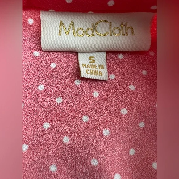 MODCLOTH Coral Orange Polka Dot Summer  Blouse With Tie Back Size Small - Picture 7 of 7